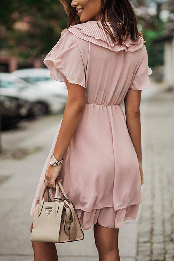 Summer Neckline Pleated V-neck Dress