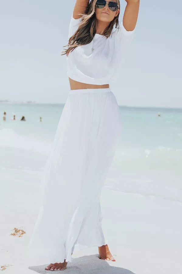 On A Wave Short Sleeve Top Maxi Skirt Set