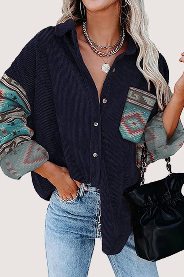 Printed Panel Loose Shirt Jacket