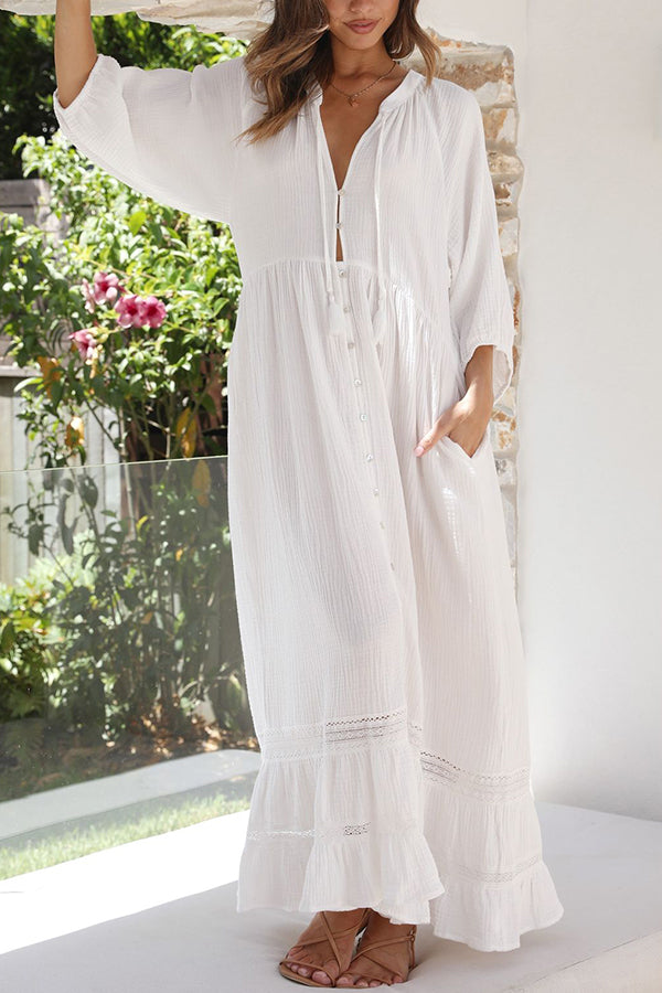 Bohemian Style V-Tie Neckline Resort Maxi Dress