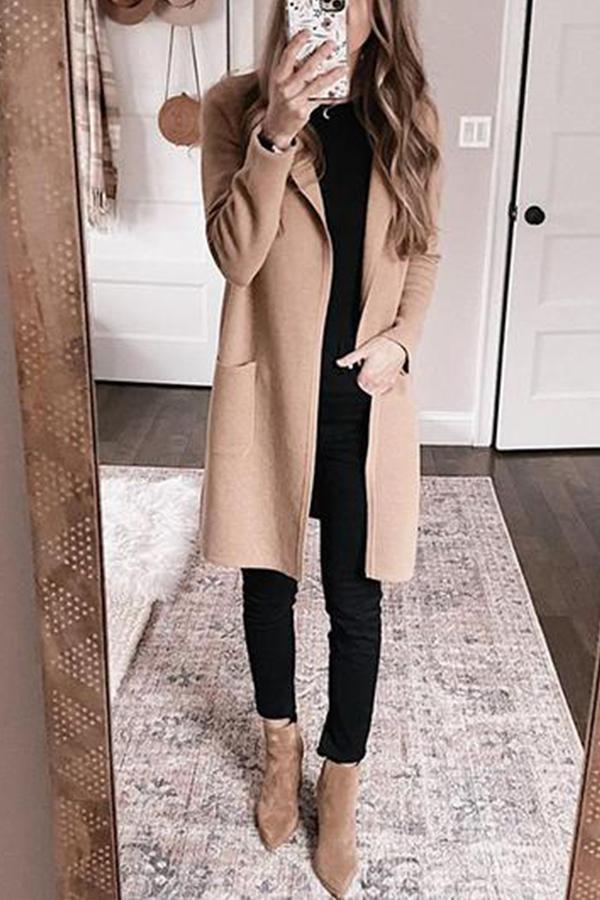 Loose Fit Pockets Knit Cardigan Coat