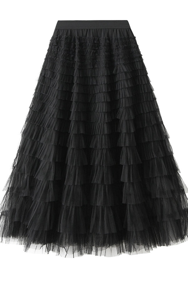 Regal Reverie Tiered Elastic Waist Tulle Maxi Skirt