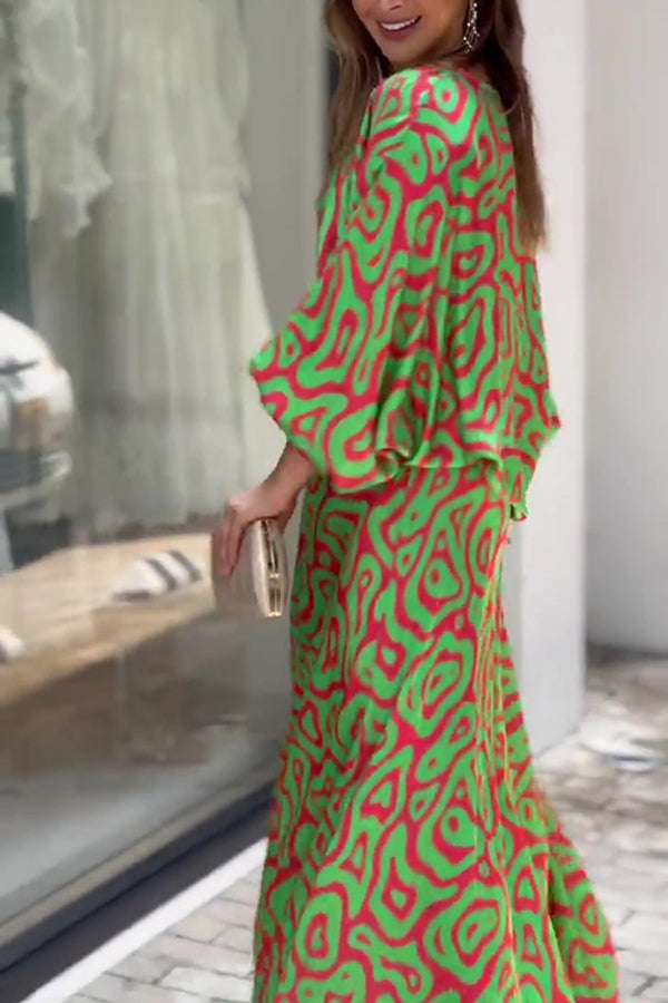 New Loose Printed High Waist Long Dress Suit