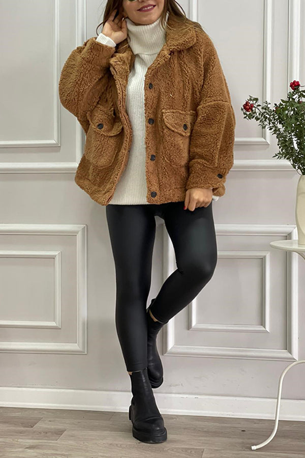 Milk Brown Lined Pocket Plush Coat