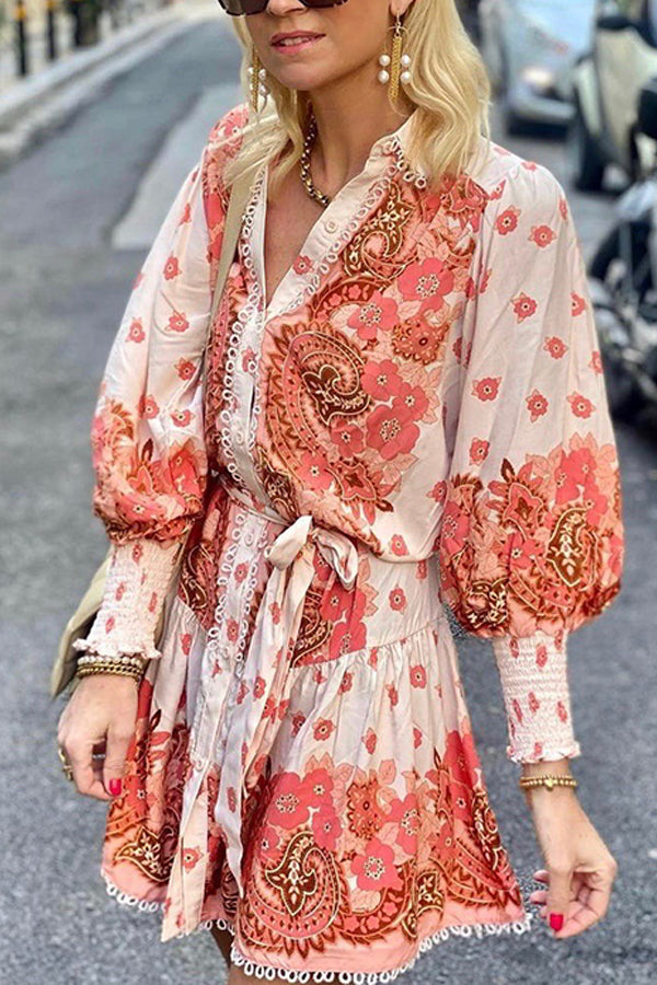 2022 Spring and Summer New Printed Lapel Fashion Dress