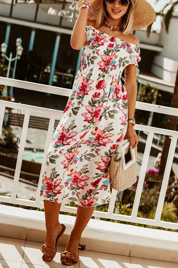 Printed Smocked Midi Dress