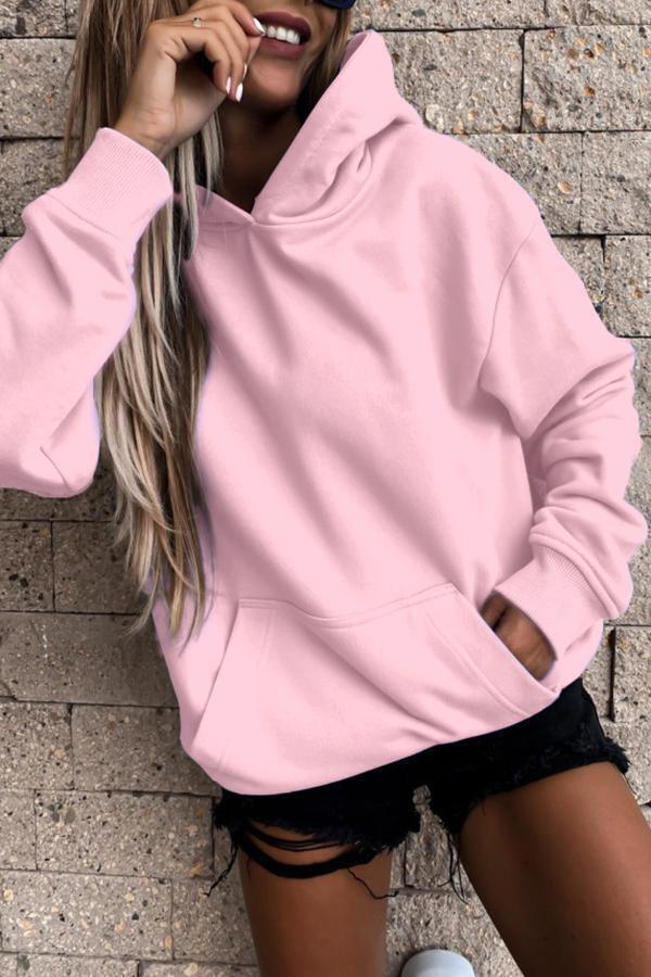 Solid Color Pocket Hooded Sweatshirt