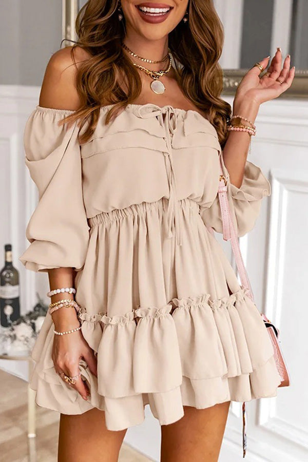 Off Shoulder Loose Ruffled Mini Dress