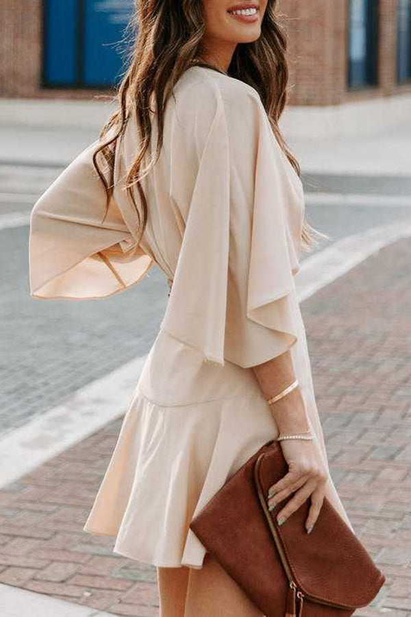 V-neck Ruffle Irregular Lace-up Dress