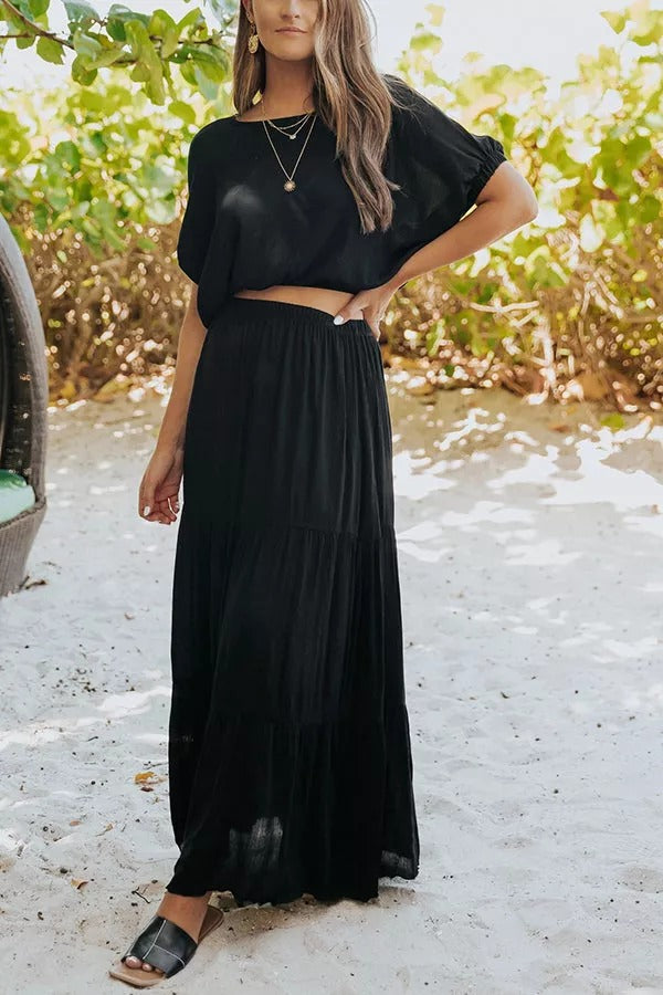 On A Wave Short Sleeve Top Maxi Skirt Set