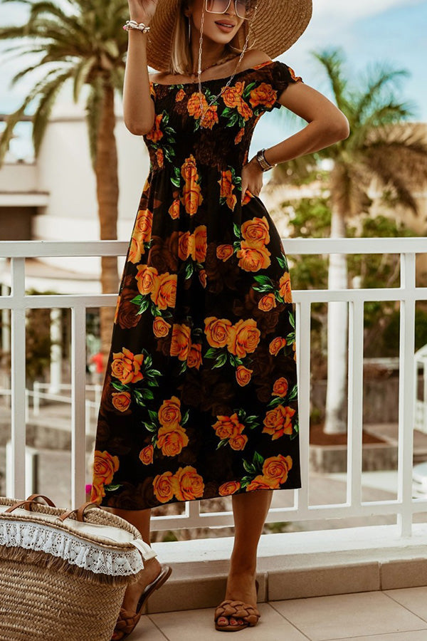 Printed Smocked Midi Dress