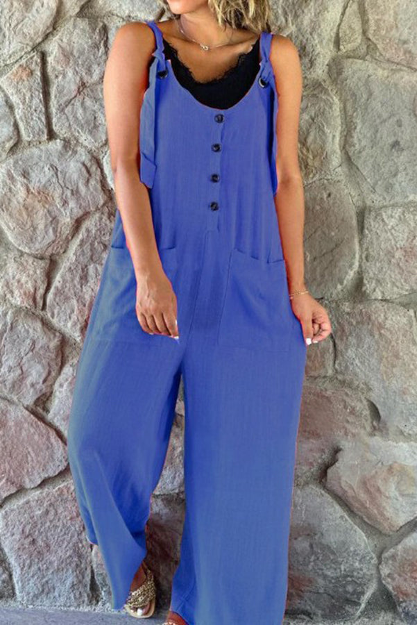 Cassie Button Patch Pocket Suspender Wide Leg Jumpsuit