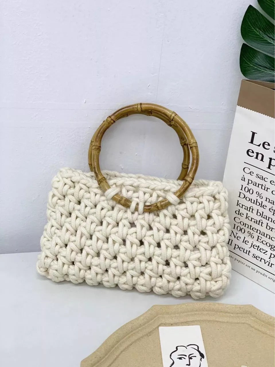 Slub Loop Thick Needle Cotton Crochet Handbag