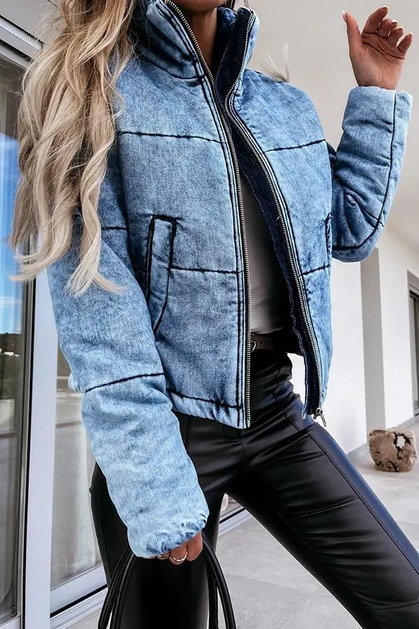 Casual Short Denim Puffer Jacket