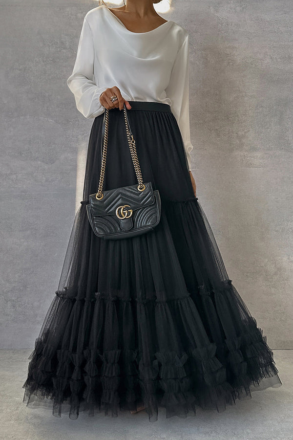 BLACK TULLE MAXI SKIRT