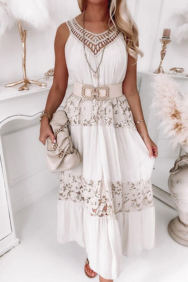 Lace Panel Cutout V-Neck Sling Sleeveless Dress