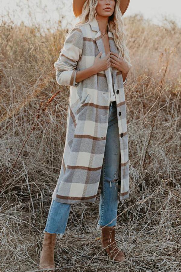 Pocketed Plaid Coat