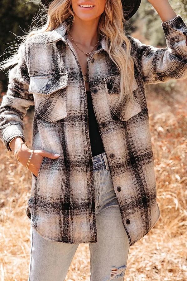 Plaid Lapel Button Down Pocket Shacket