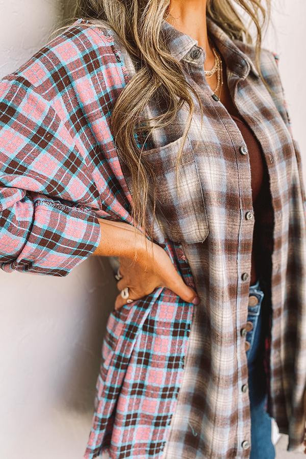 Contrasting Color Plaid Blouse