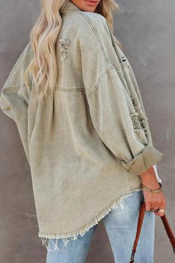 High-Low Ripped Frayed Denim Jacket