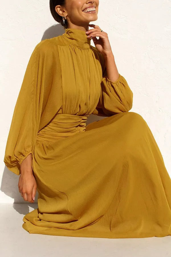 Divine Life Turtleneck Pleated Bust Maxi Dress