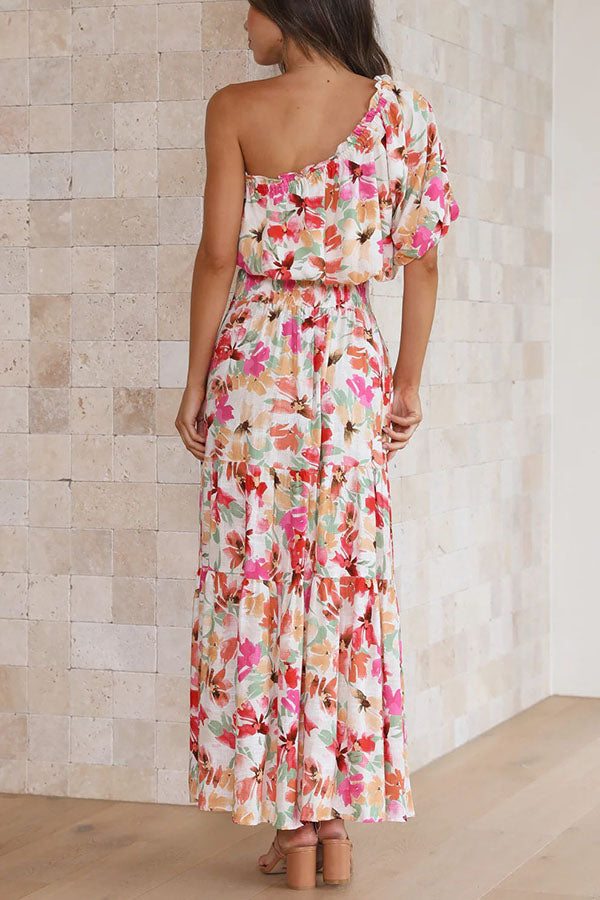 Sunny Spritzer Floral Pocketed One Shoulder Midi Skirt Set