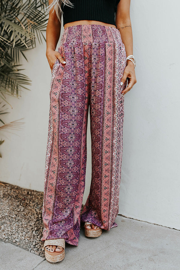 Myra Smocked Bohemia Printed Wide Leg Pants