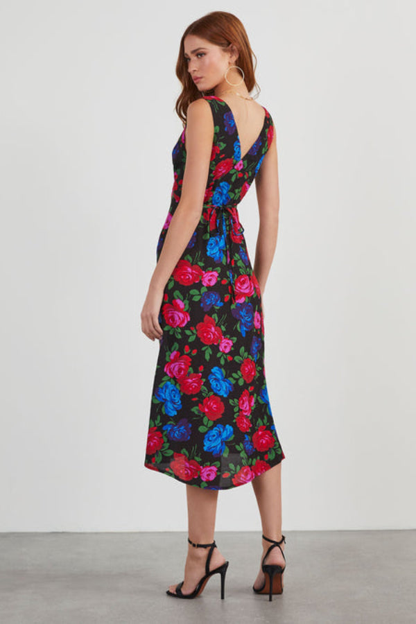 Satin Floral Midi Dress