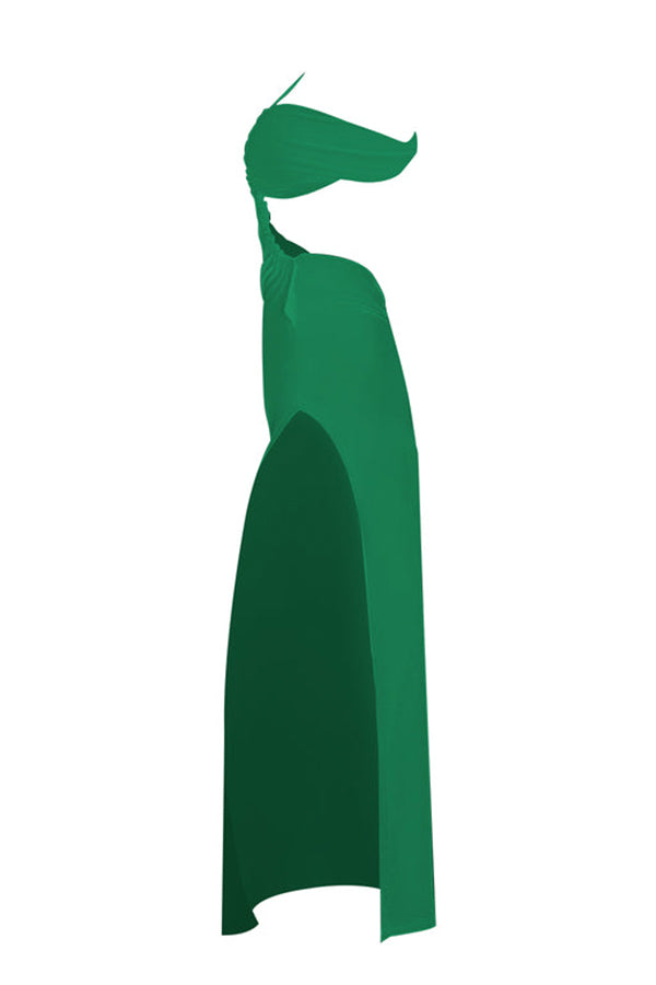 One Shoulder Cutout Maxi Dress In Green