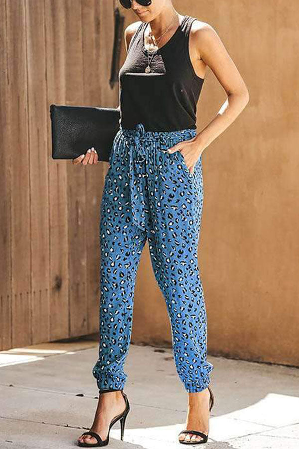 WOMEN CASUAL LEOPARD PRINT HIGH WAIST LOOSE HAREM PANTS