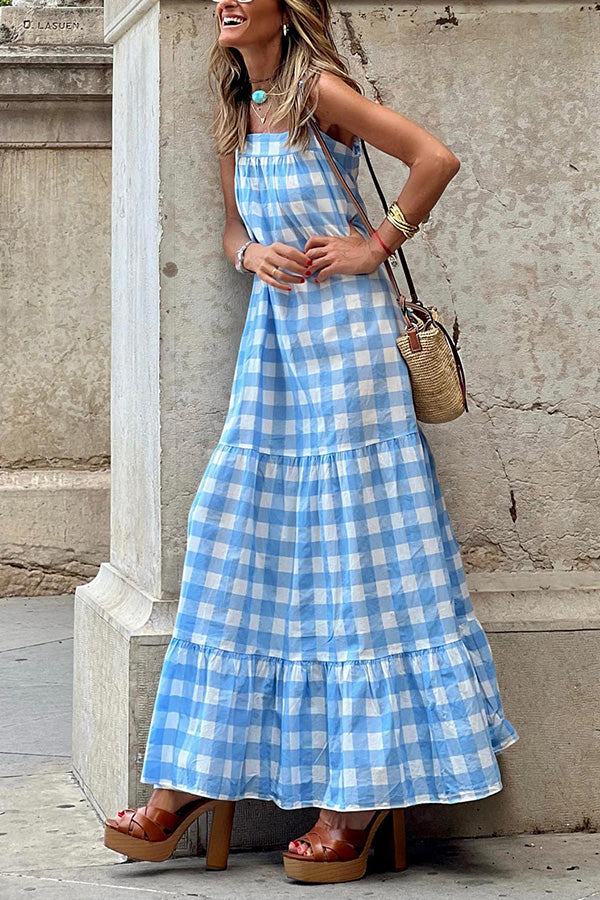 Strapless plaid stitching sleeveless dress with straps