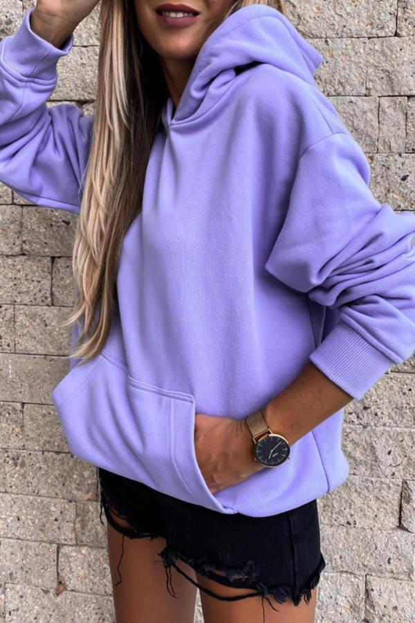 Solid Color Pocket Hooded Sweatshirt