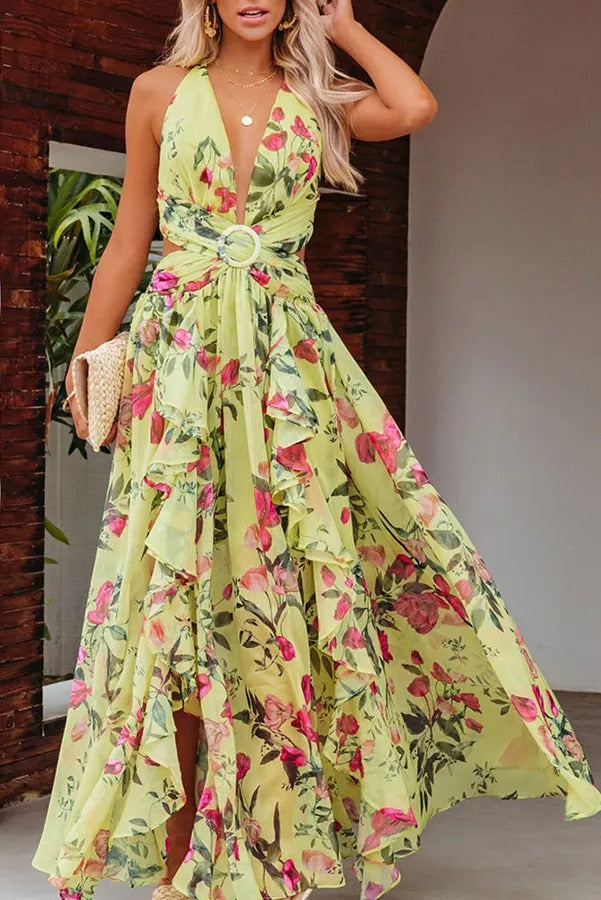 Music Festival Floral Cutout Maxi Dress