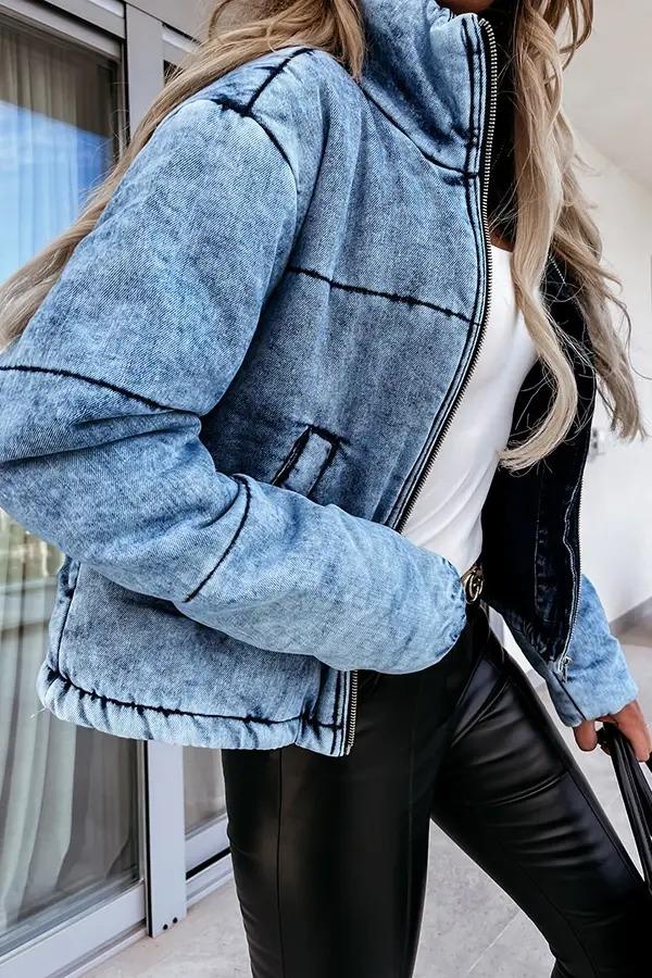 Casual Short Denim Puffer Jacket