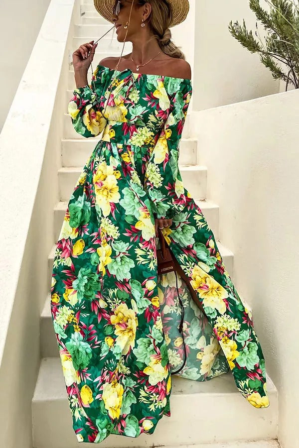 Tropical Off Shoulder Maxi Dress