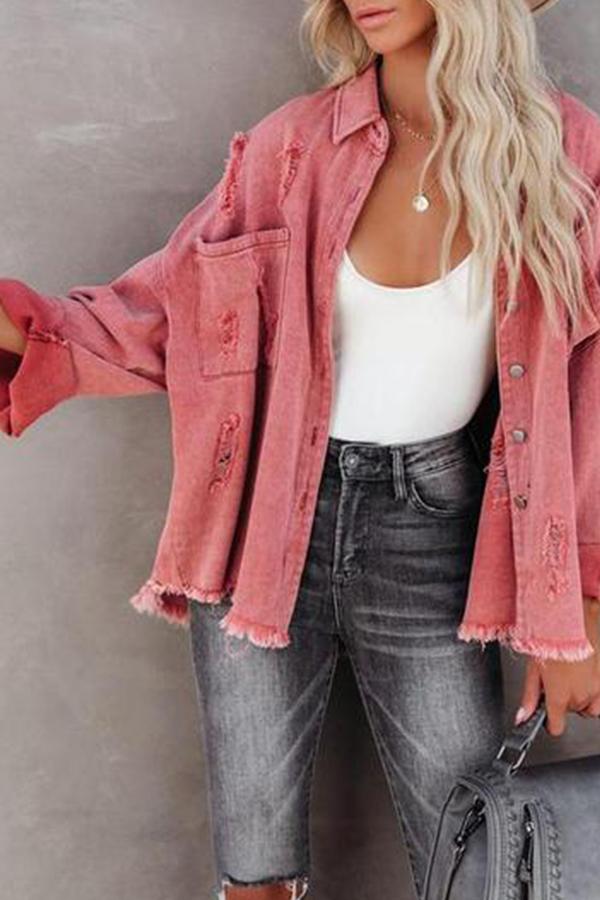 High-Low Ripped Frayed Denim Jacket