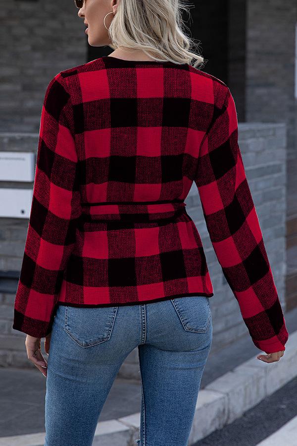 Long Sleeves Plaid Blend Coats