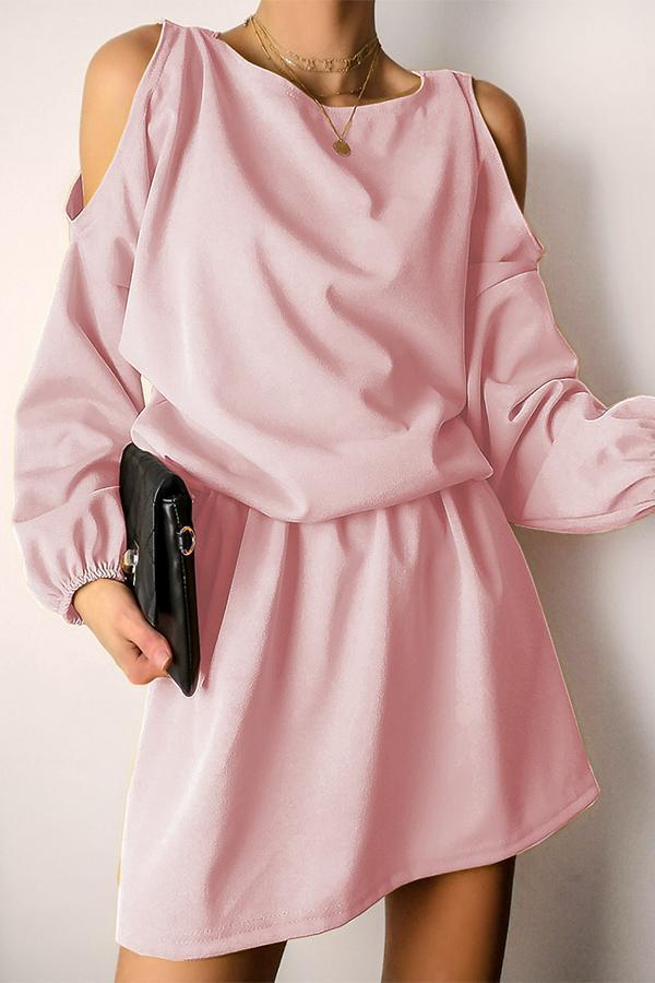 Solid Color Off-the-shoulder Dress