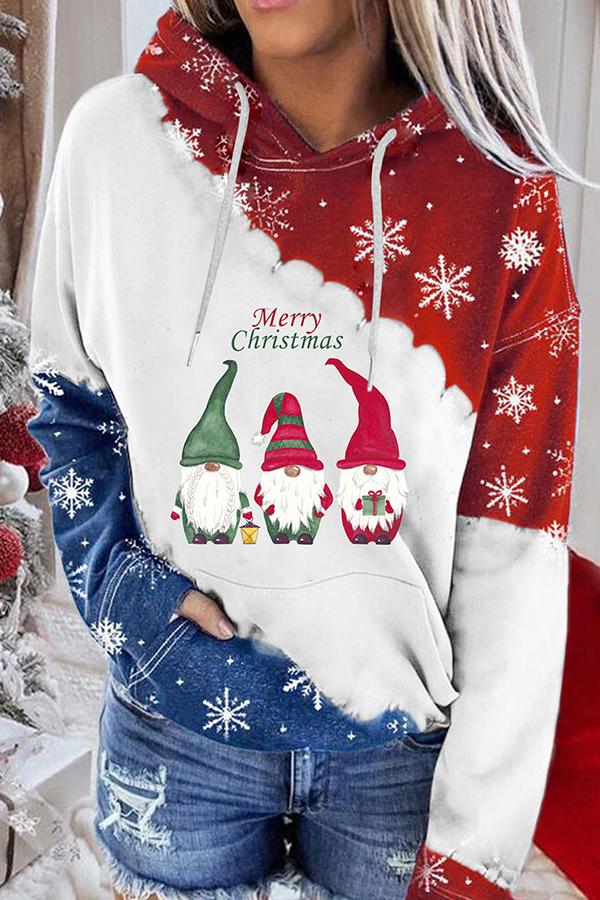 Santa Claus Print Color Block Hoodie  （Red and blue）