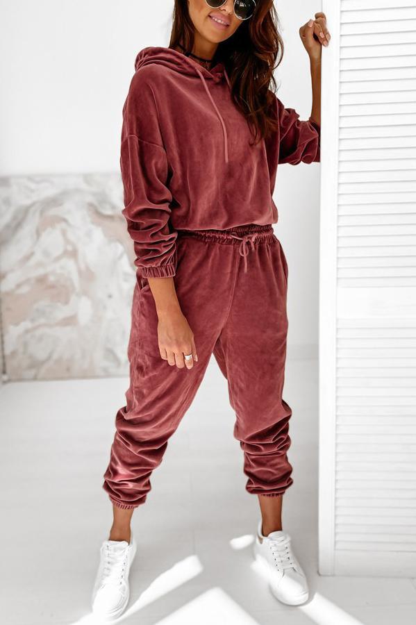 Daily Casual Velvet Hoodie Jogger Tracksuit