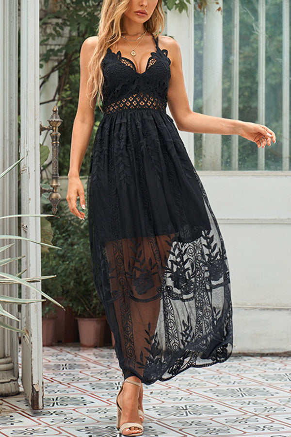 V-neck solid color fashion suspender fringe dress