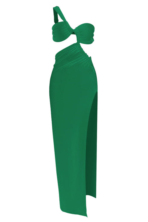 One Shoulder Cutout Maxi Dress In Green