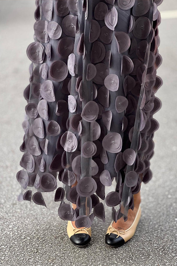 Three-dimensional polka-dot yarn high-waisted versatile retro a-line skirt with wide hem