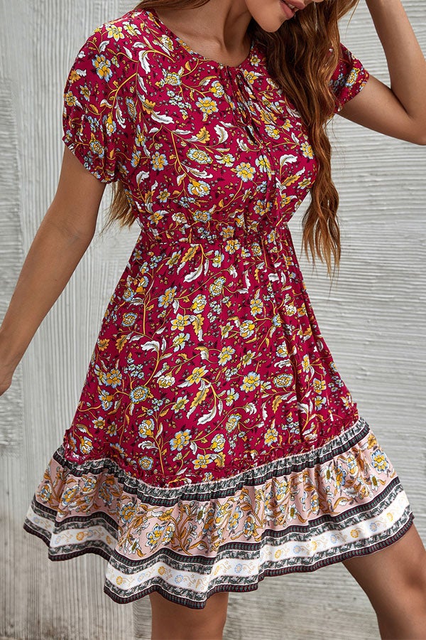 Bohemian Casual V-Neck Tie Vacation Dress