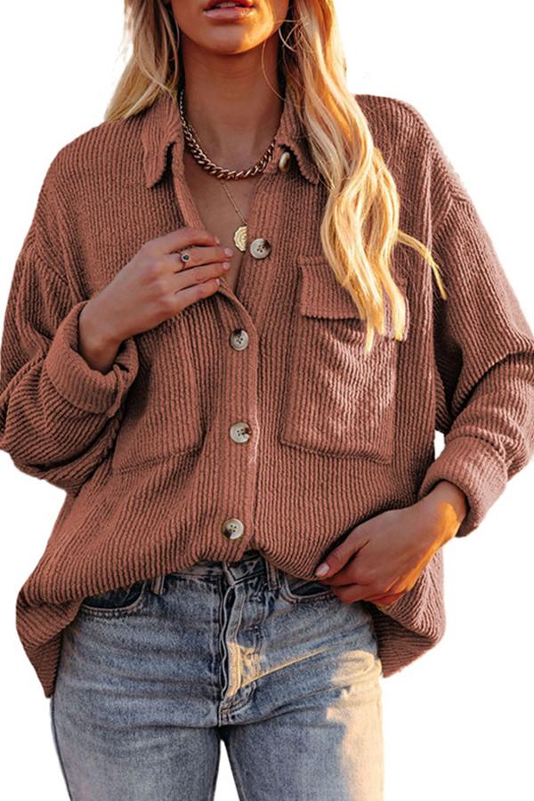 Corduroy Long Sleeve Button Down Shirts Casual Jacket