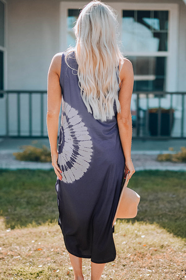 Tie-dye Printed Sleeveless Casual Dress