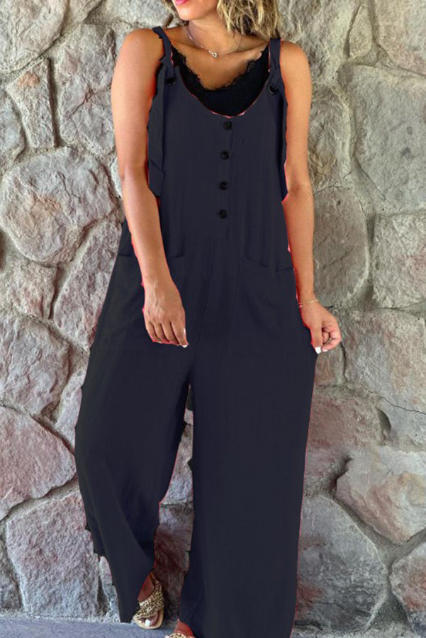 Cassie Button Patch Pocket Suspender Wide Leg Jumpsuit