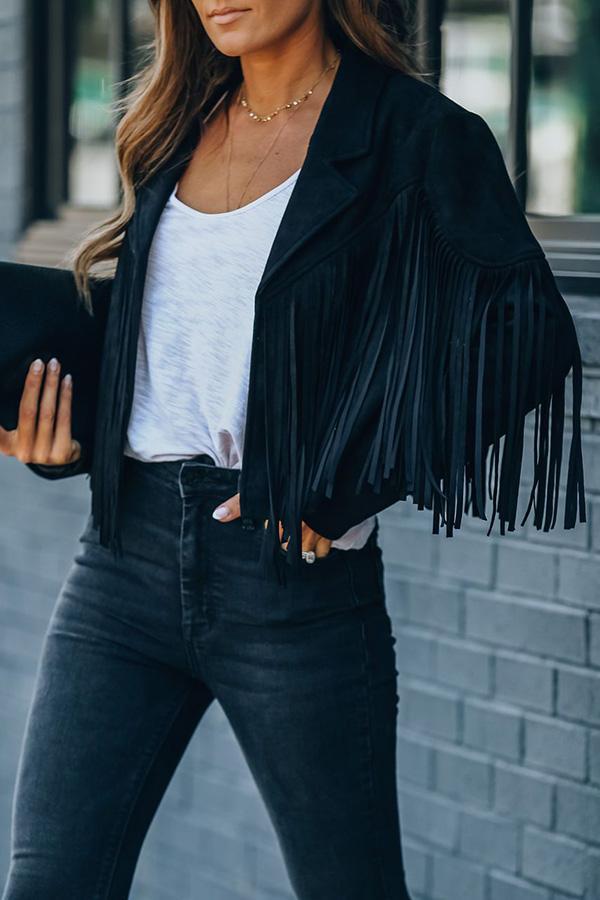 Cropped Fringe Faux Suede Jacket