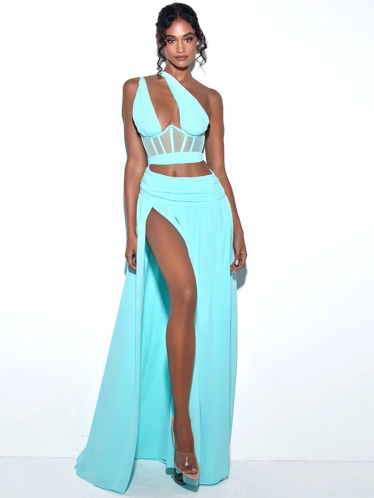 Irregular Cutout Corset Gown Slit Maxi Dresses