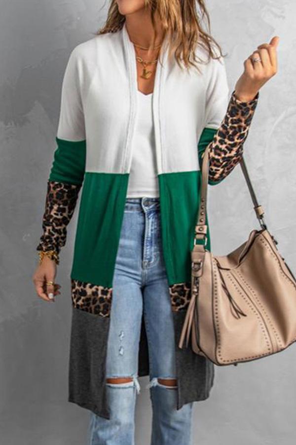 Colorblock Leopard Patchwork Knit Cardigan